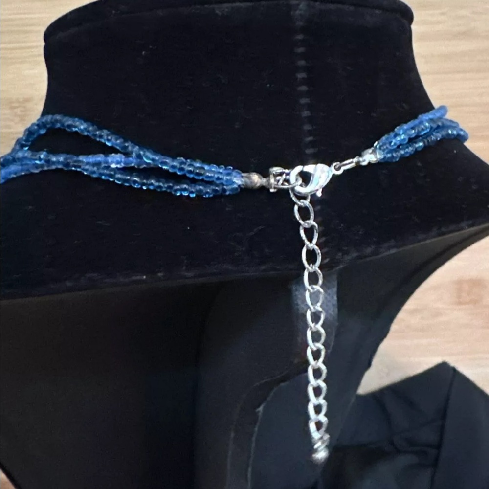 Kenneth Cole multi strand blue bead necklace with watercolor ombre pendant - Picture 5 of 7